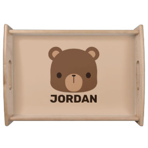 Cute Little Brown Bear with Personalized Name Serving Tray