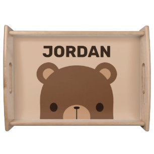 Cute Little Brown Bear with Personalized Name Serving Tray
