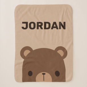 Cute Little Brown Bear with Personalized Name Sher Sherpa Blanket