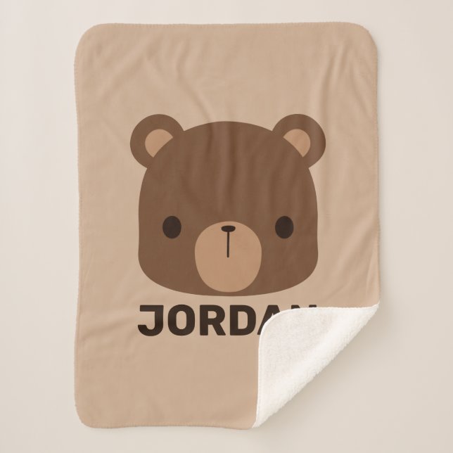 Cute Little Brown Bear with Personalized Name Sherpa Blanket (Front)