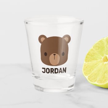 Cute Little Brown Bear With Personalized Name Shot Glass by chingchingstudio at Zazzle