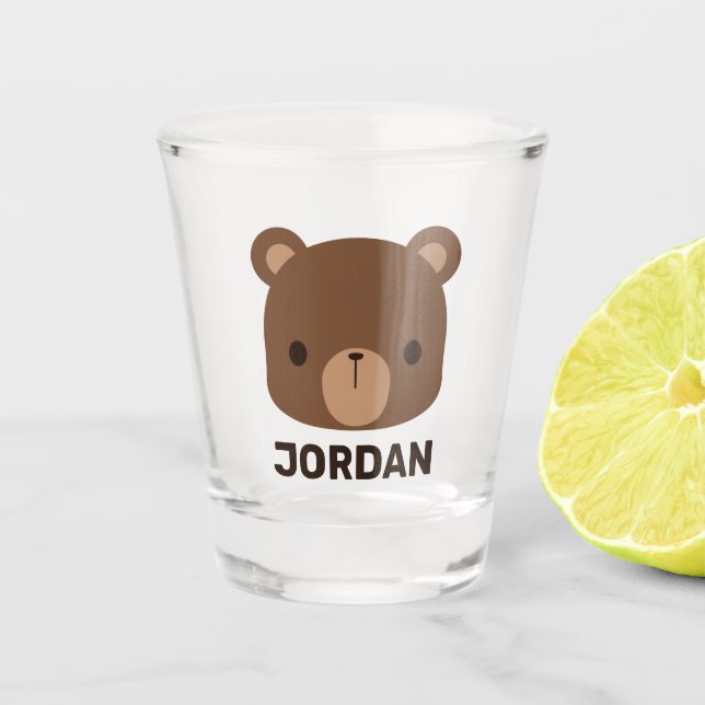 Cute Little Brown Bear with Personalized Name Shot Glass (Front)