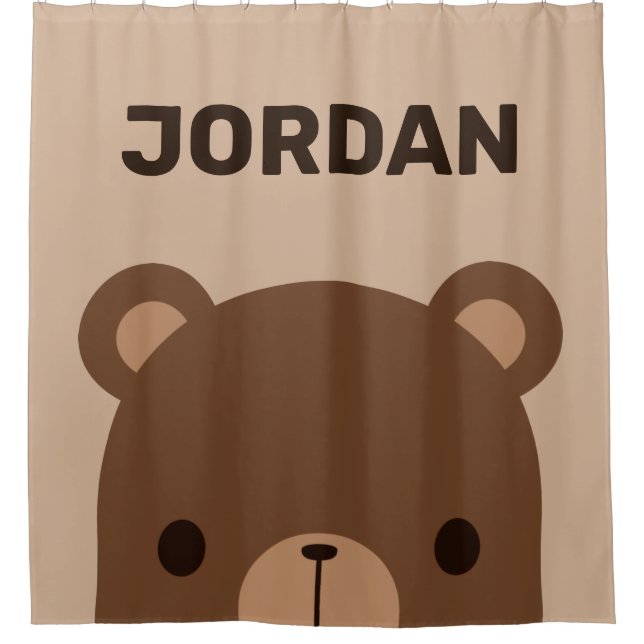 Cute Little Brown Bear with Personalized Name Shower Curtain (Front)