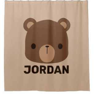 Cute Little Brown Bear with Personalized Name Shower Curtain