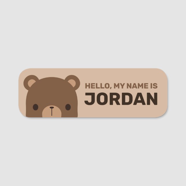 Cute Little Brown Bear with Personalized Name Tag (Front)