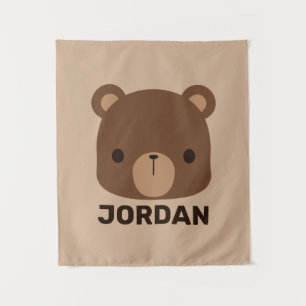 Cute Little Brown Bear with Personalized Name Tapestry
