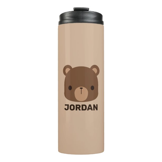 Cute Little Brown Bear with Personalized Name Thermal Tumbler (Front)