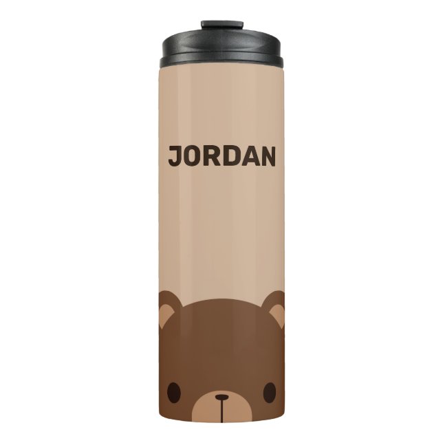 Cute Little Brown Bear with Personalized Name Thermal Tumbler (Front)