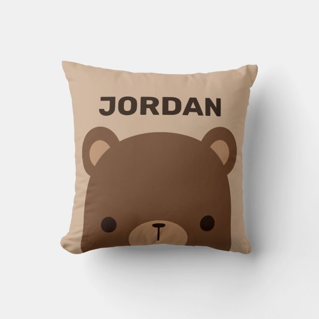 Cute Little Brown Bear with Personalized Name Thro Throw Pillow (Front)