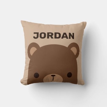 Cute Little Brown Bear With Personalized Name Thro Throw Pillow by chingchingstudio at Zazzle