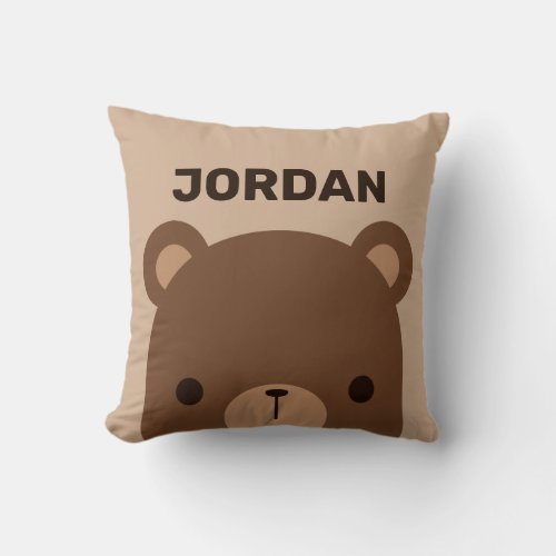 Cute Little Brown Bear with Personalized Name Thro Throw Pillow