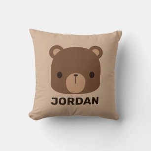 Cute Little Brown Bear with Personalized Name Thro Throw Pillow
