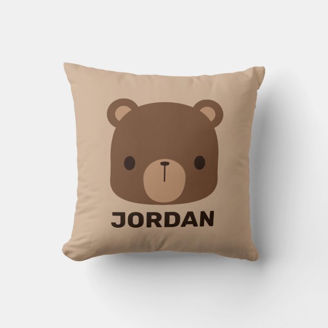 Cute Little Brown Bear with Personalized Name Throw Pillow (Front)