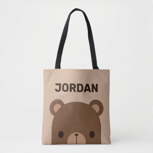 Cute Little Brown Bear with Personalized Name Tote Bag