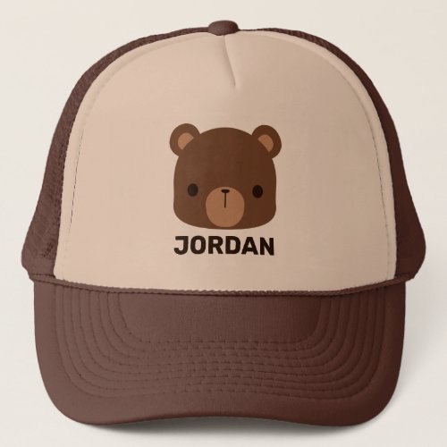 Cute Little Brown Bear with Personalized Name Trucker Hat