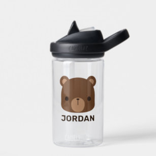 Cute Little Brown Bear with Personalized Name Water Bottle