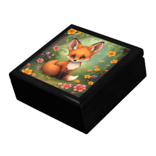 Cute little brown fox in forest gift box