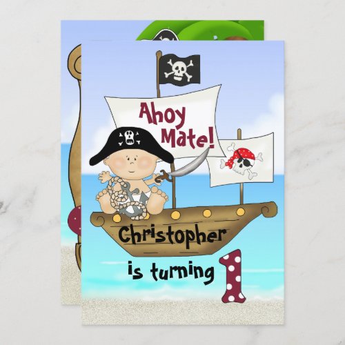 Cute Little Buccaneer  Pirate 1st Birthday Invitation