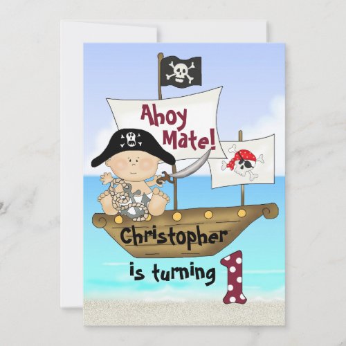 Cute Little Buccaneer Pirate 1st Birthday Invite