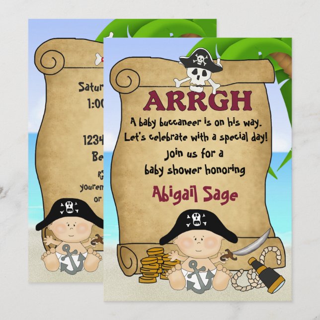 Cute Little Buccaneer Pirate Baby Shower Invitation (Front/Back)