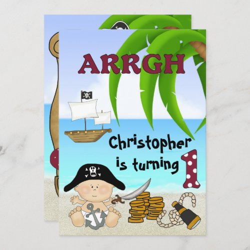 Cute Little Buccaneer  Pirate Boys 1st Birthday Invitation