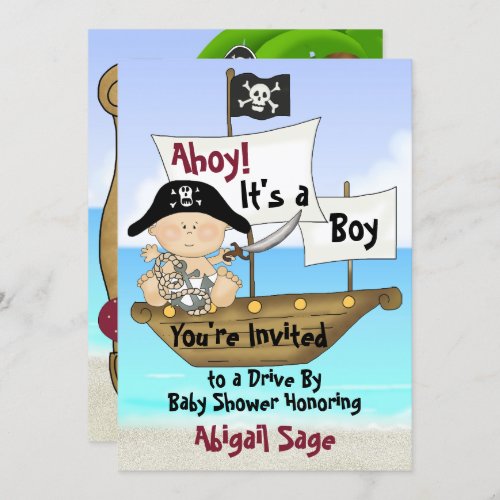 Cute Little Buccaneer Pirate Drive By Baby Shower Invitation