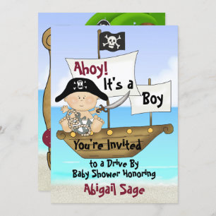 Cute Little Buccaneer Pirate Drive By Baby Shower Invitation