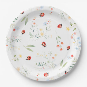 Cute Little Bug Summer Floral Baby Shower Paper Plates
