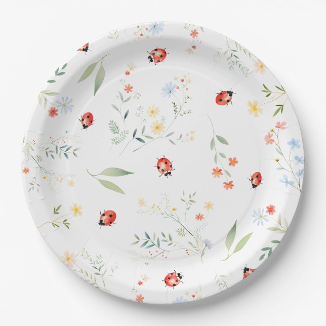 Cute Little Bug Summer Floral Baby Shower Paper Plates (Front)