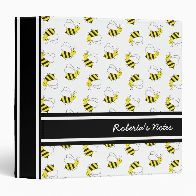 Cute Little Bumble Bee Pattern 3 Ring Binder (Front/Spine)