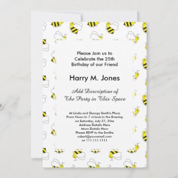 Cute Little Bumble Bee Pattern Invitation by DoodleDeDoo at Zazzle