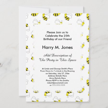 Cute Little Bumble Bee Pattern Invitation