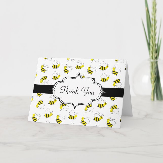 Cute Little Bumble Bee Pattern Letterpress Thank You Card (Front)