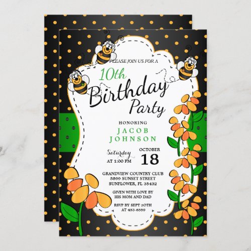 Cute Little Bumble Birthday Bees Invitation