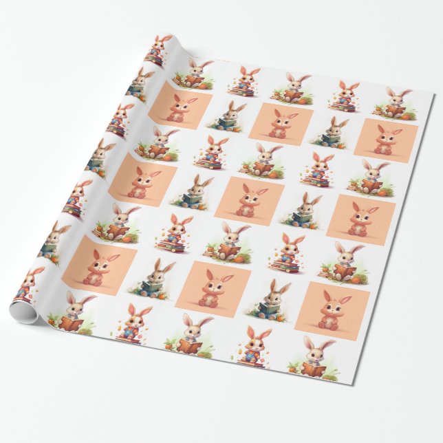 Cute little bunnies reading wrapping paper (Unrolled)