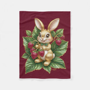 Cute Little Bunny Among Red Strawberries Fleece Bl Blanket