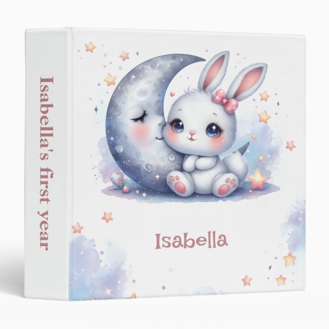 cute little bunny and the moon photo album 3 ring binder (Front/Spine)