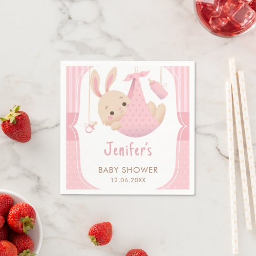 Cute Little Bunny Baby Girl Pink Baby Shower Napkins