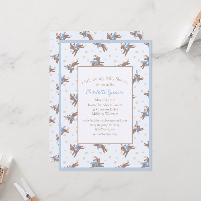 Cute Little Bunny Baby Shower Invitation (Front/Back In Situ)