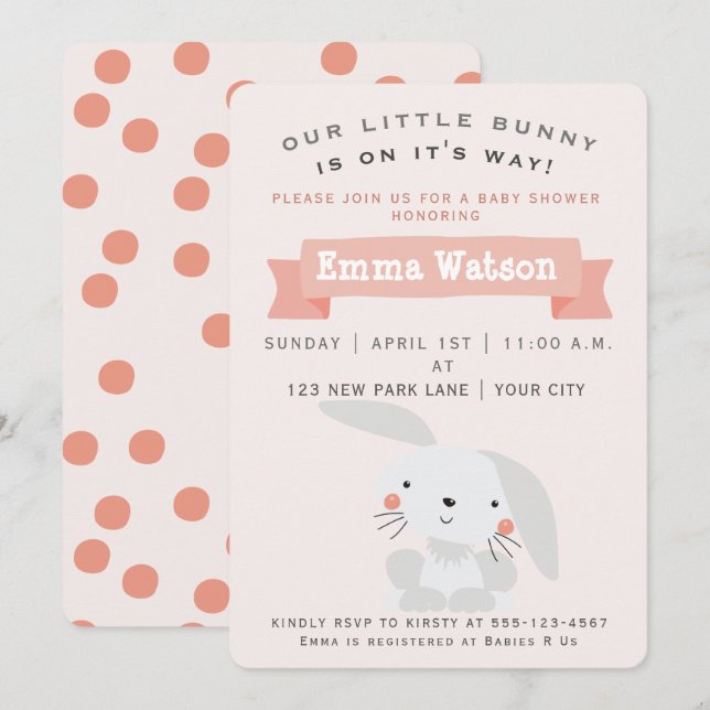 Cute Little Bunny - Baby Shower Invitation (Front/Back)