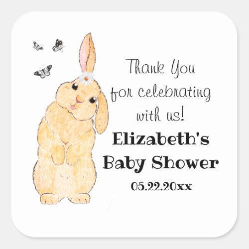 Cute Little Bunny Baby Shower Thank You  Square Sticker