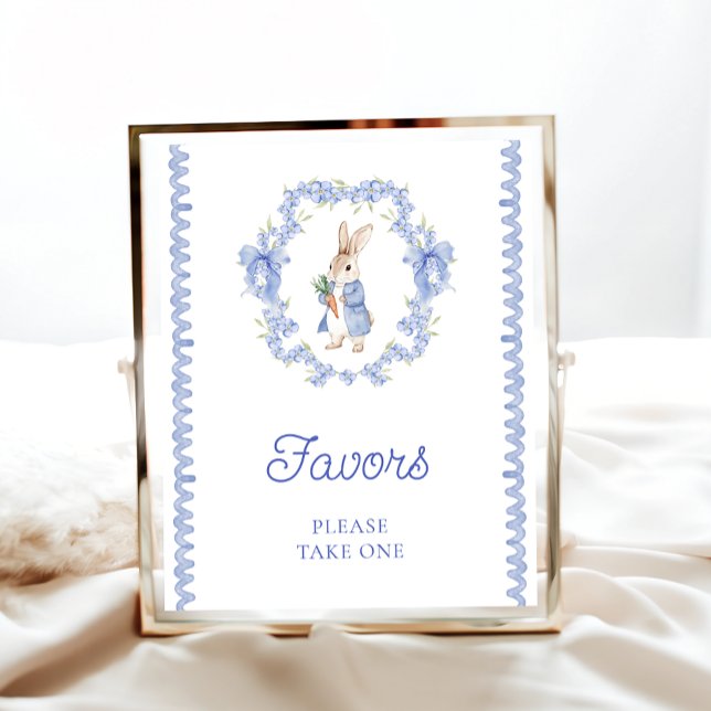 Cute Little Bunny Blue Baby Shower Favors Poster (Creator Uploaded)