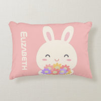 Cute Little Bunny Cartoon & Flowers For Girls Pink