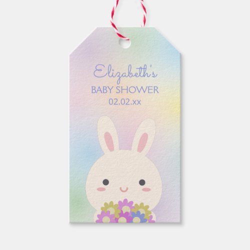 Cute Little Bunny  Flowers Baby Girl Shower Favor Gift Tags
