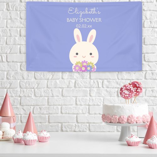 Cute Little Bunny  Flowers Baby Girl Shower Party Banner