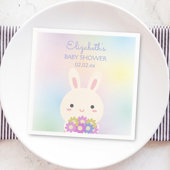 Cute Little Bunny & Flowers Baby Girl Shower Party Napkins (Creator Uploaded)