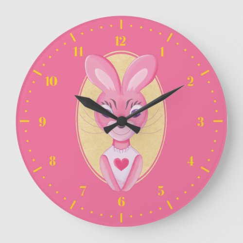 Cute little bunny girl cartoon large clock