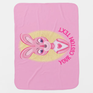 Cute little bunny girl cartoon with custom text  baby blanket