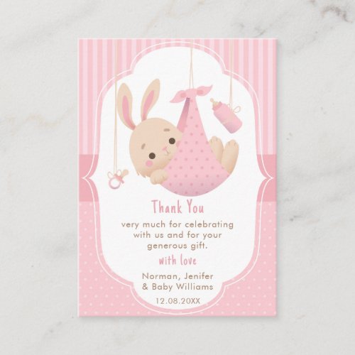 Cute Little Bunny Girl Pink Baby Shower Thank You Enclosure Card