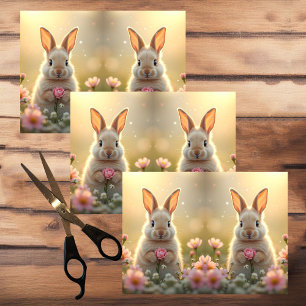 Cute little bunny in pink flowers, easter  tissue paper